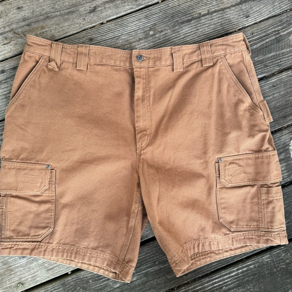 Duluth Trading brown Fire Hose flat front carpenter shorts- 48